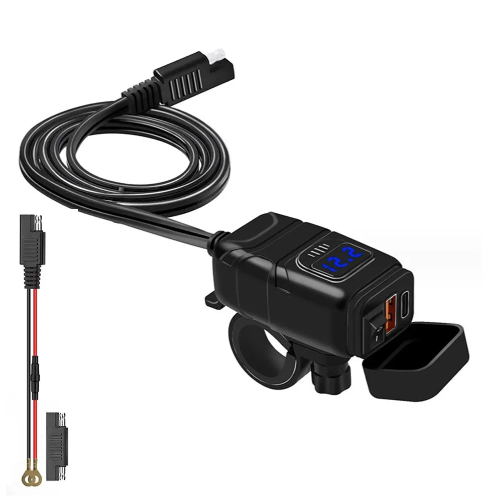 6.8A QC3.0 Motorcycle USB Charger Waterproof 12V Adapter with Voltmeter & Switch