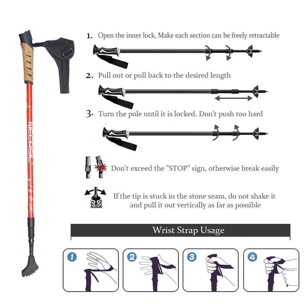 Hiking Walking Sticks Anti Shock Trekking Poles Nordic Walking Cane Aluminum Telescopic Camping Hiking Poles Crutches