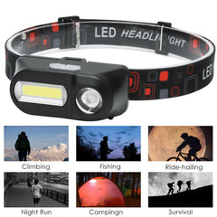 Portable Mini XPE+COB LED Headlamp USB Rechargeable Use 18650 Battery Head Lamp Camping Fishing Headlight Flashlight Torch