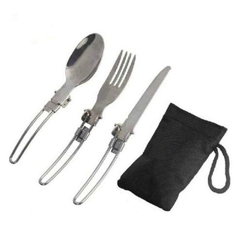 Long cookware backpack Spork fork stainless steel fold knife utensil spoon set combo Picnic camp cutlery tableware flatware