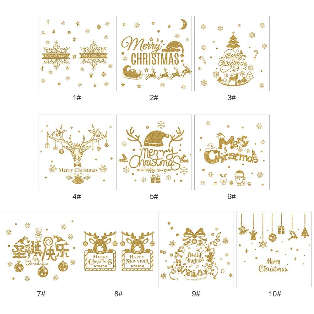 Winter Christmas Day Gold Glittering Wall StickerWindow Glass Door Removable Sticker,Home DIY Decoration