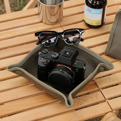 Desktop Storage Tray Waxed Canvas Key Plate Home Decoration Dice Tray Outdoor Camping Key Wallet Coins Folding Storage Box