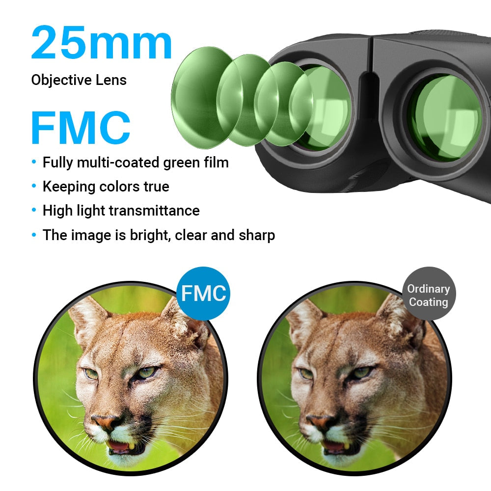 Compact Binoculars Telescope BAK4 FMC Lens Foldable Pocket Binoculars For Bird Watching Camping Hunting Tourism