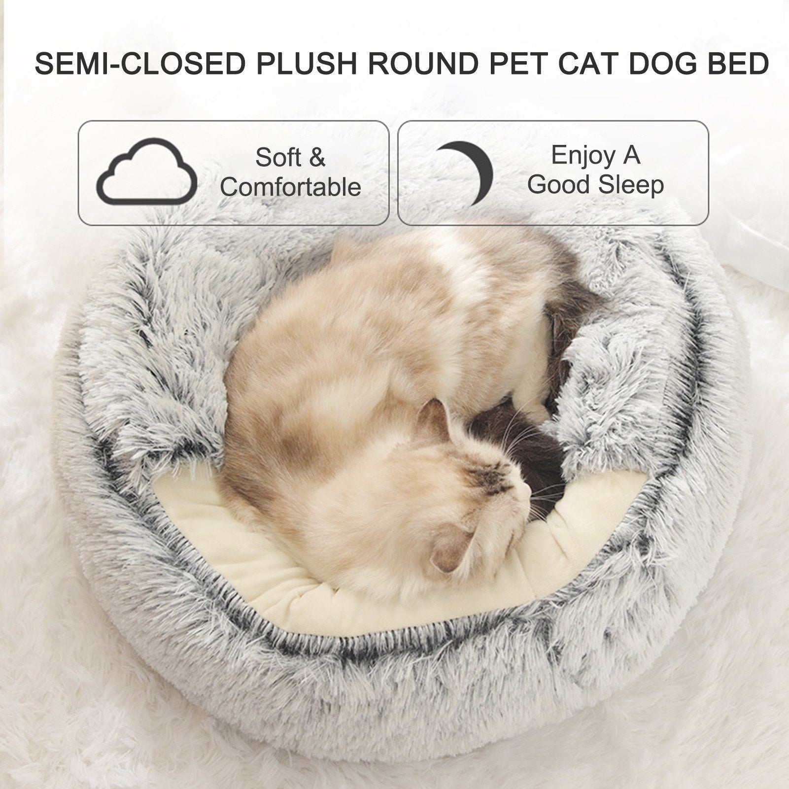 2-in-1 Round Plush Pet Cat Dog Sofa BedWinter Warm Pet Cat Small Dog Sleeping Nest Cute Fluffy Soft Nest Non Slip Bottom Bed