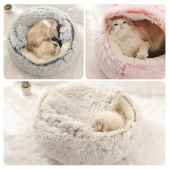 2-in-1 Round Plush Pet Cat Dog Sofa BedWinter Warm Pet Cat Small Dog Sleeping Nest Cute Fluffy Soft Nest Non Slip Bottom Bed