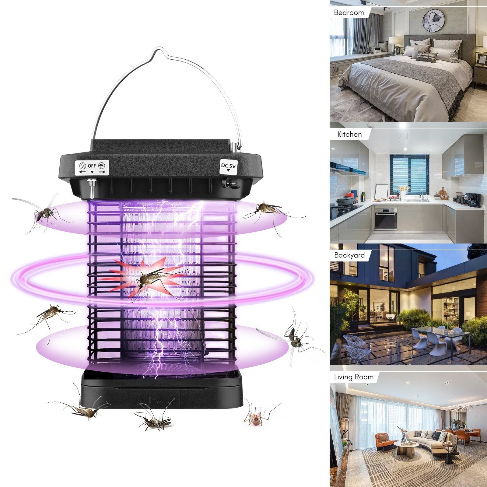 Solar Powered Bug Zapper - High Powered Electric Mosquito & Fly Trap, IP65 Waterproof LED