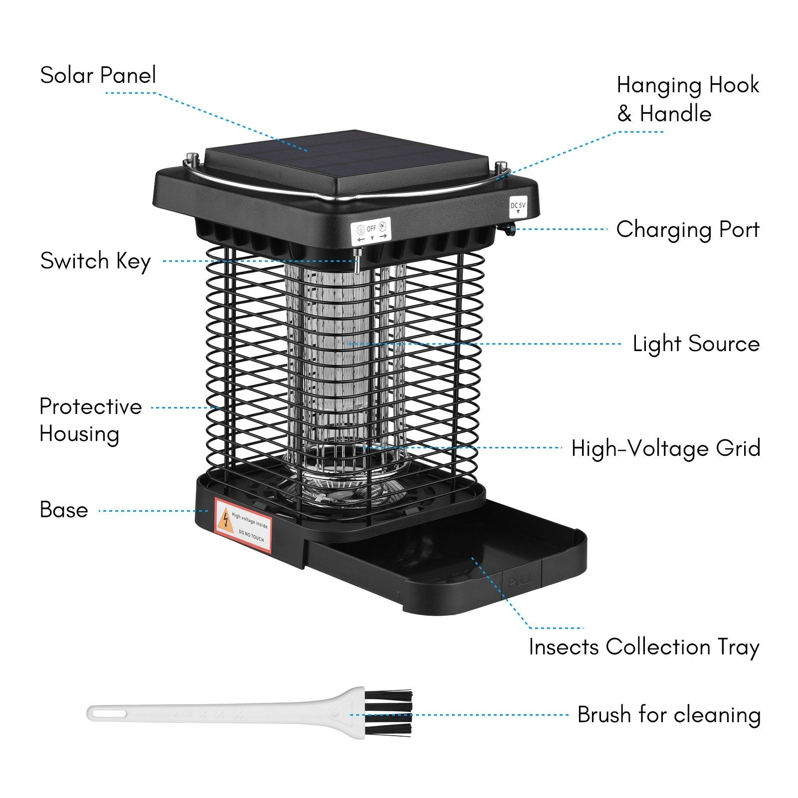 Solar Powered Bug Zapper - High Powered Electric Mosquito & Fly Trap, IP65 Waterproof LED