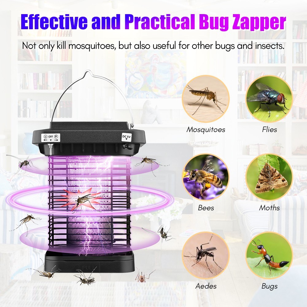 Solar Powered Bug Zapper - High Powered Electric Mosquito & Fly Trap, IP65 Waterproof LED