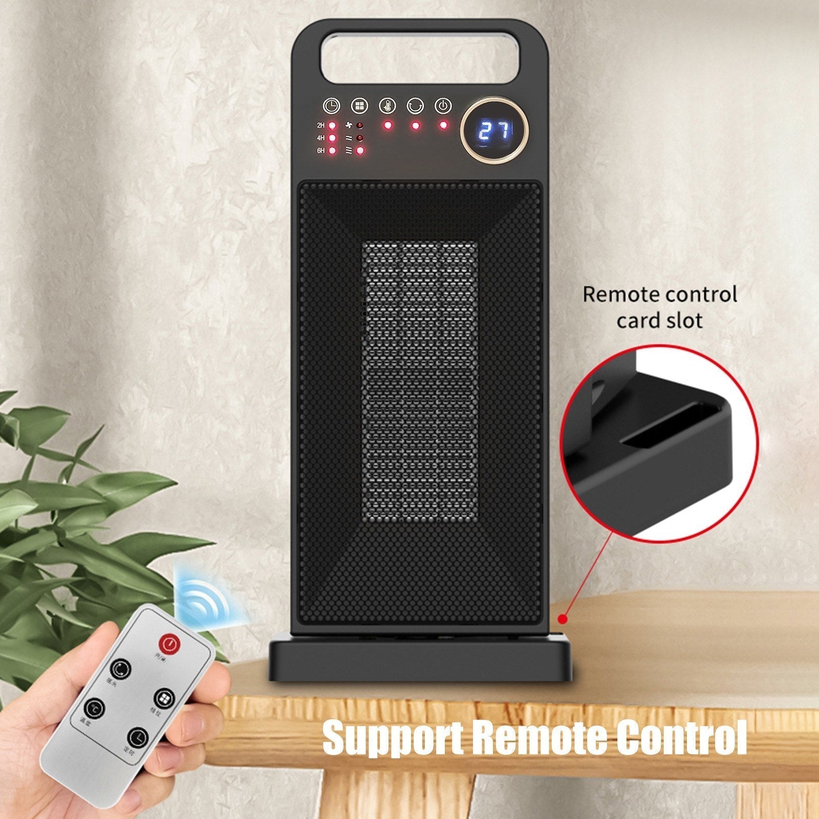 Electric Space Heater With Remote Control Safe Overheat & Tip-over Protection