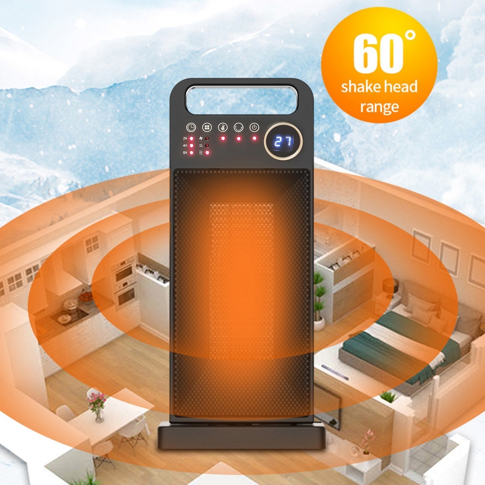 Electric Space Heater With Remote Control Safe Overheat & Tip-over Protection