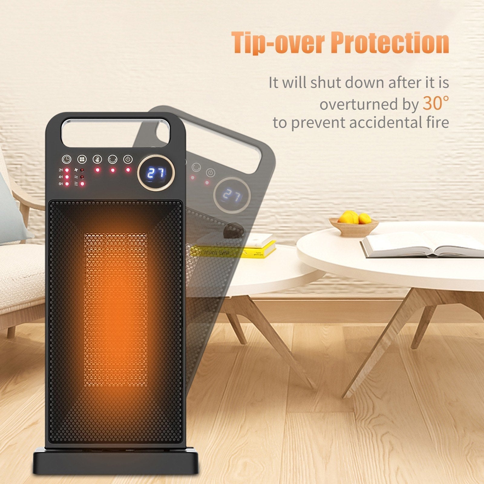 Electric Space Heater With Remote Control Safe Overheat & Tip-over Protection