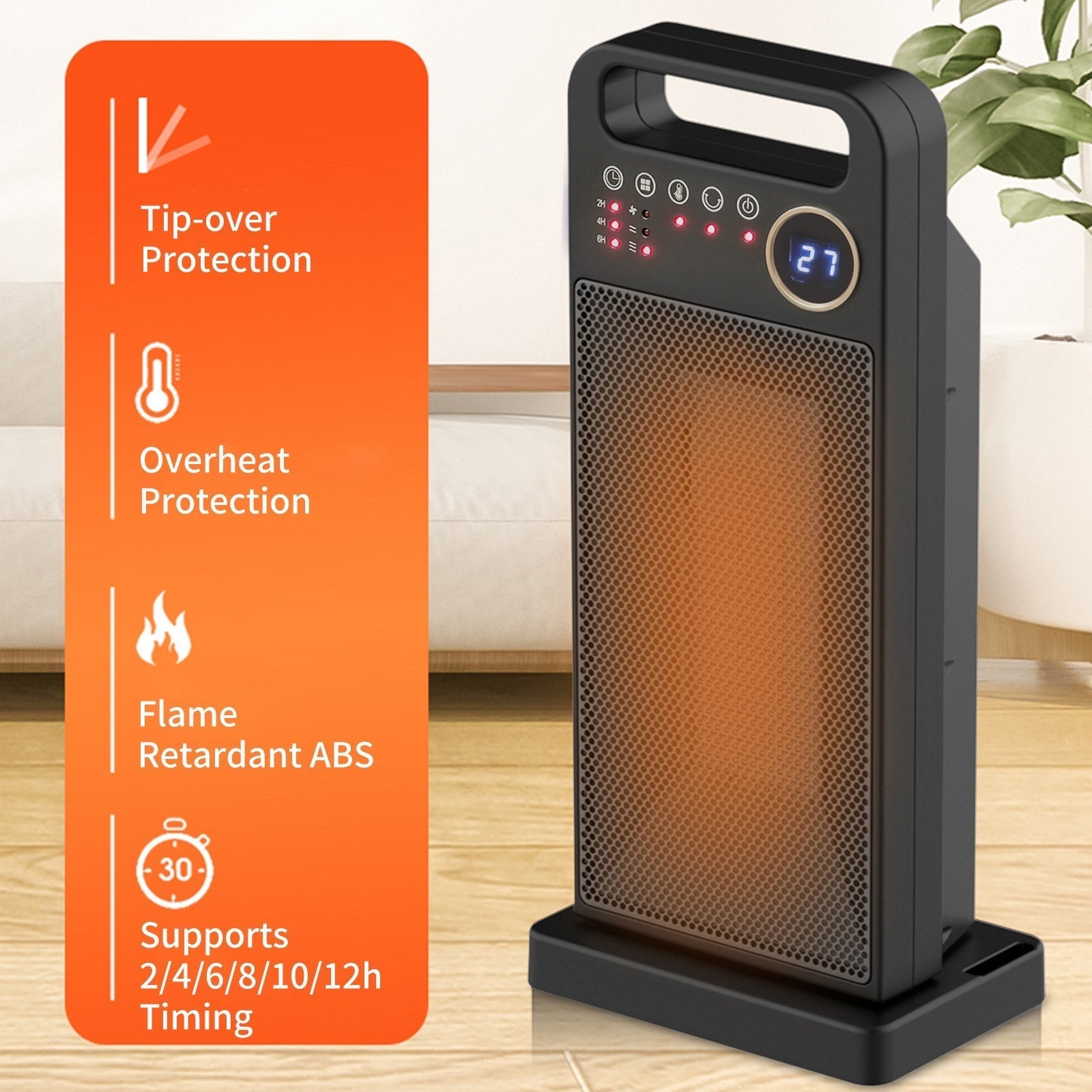 Electric Space Heater With Remote Control Safe Overheat & Tip-over Protection