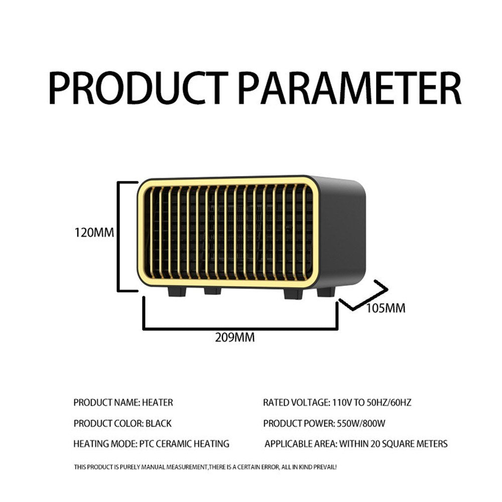 Space Heater 800W PTC Ceramic Low Noise Fast Heating Portable Heater Fan with 30 Degrees Tip-Over and Overheat Protection