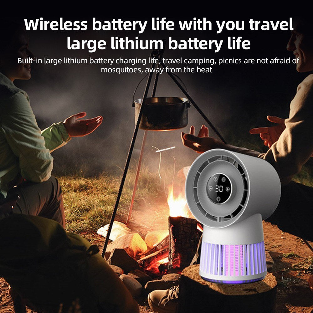 Electric Bug Zapper Fan, 2000V, 8H Timer, 20 Gears, 2400mAh Battery, Purple Light