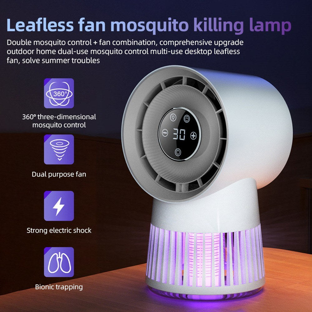 Electric Bug Zapper Fan, 2000V, 8H Timer, 20 Gears, 2400mAh Battery, Purple Light