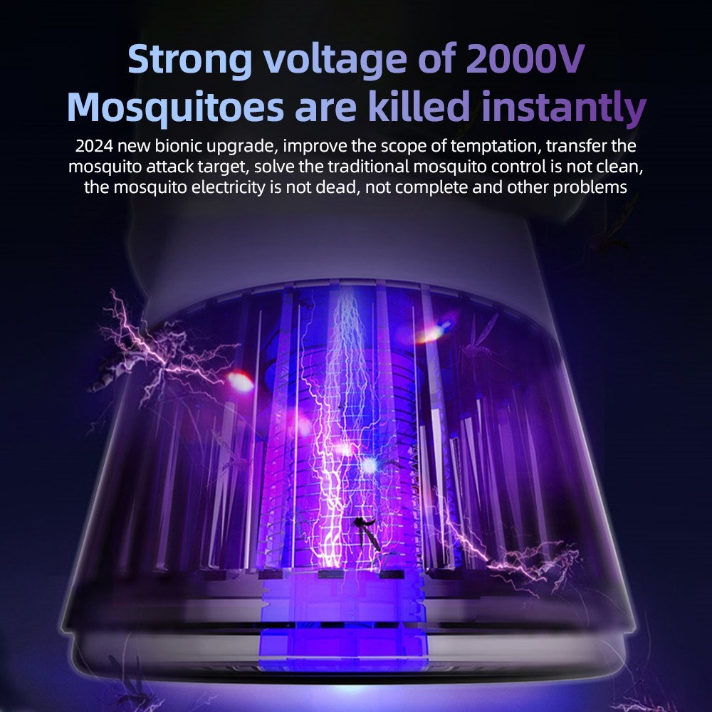 Electric Bug Zapper Fan, 2000V, 8H Timer, 20 Gears, 2400mAh Battery, Purple Light