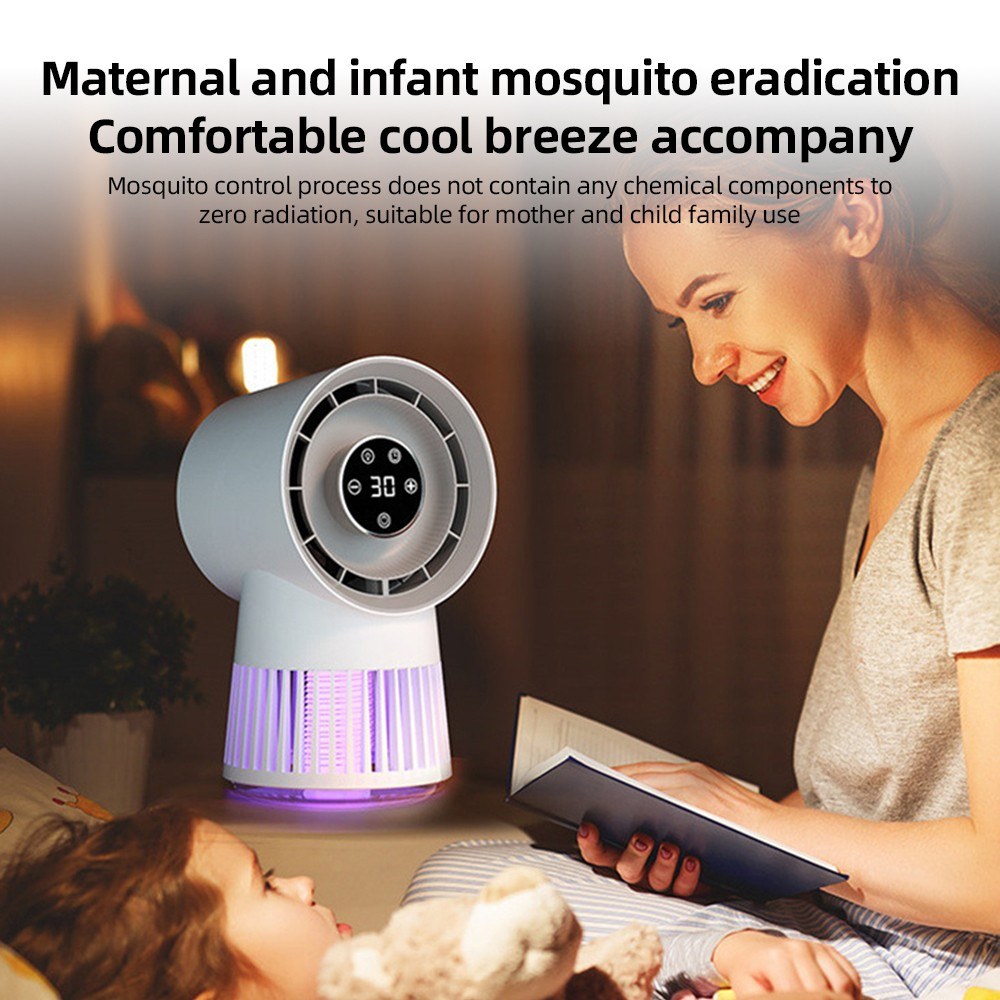 Electric Bug Zapper Fan, 2000V, 8H Timer, 20 Gears, 2400mAh Battery, Purple Light