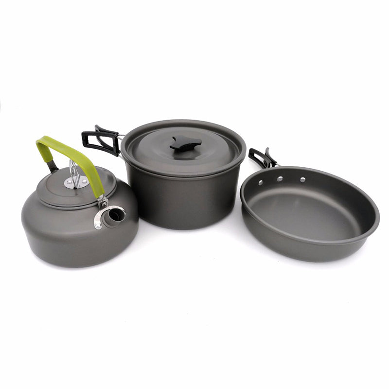 1 Set Outdoor Pots Pans Camping Cookware Picnic Cooking Set Non-stick Tableware  With Foldable Spoon Fork Knife Kettle Cup