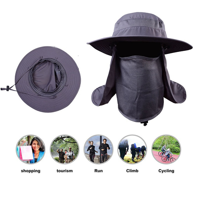 Outdoor Windproof Sun Hat Removable Shawl Breathable Mesh Cap Cycling Hiking Camping Hats Outdoor Fishermen Flap Caps