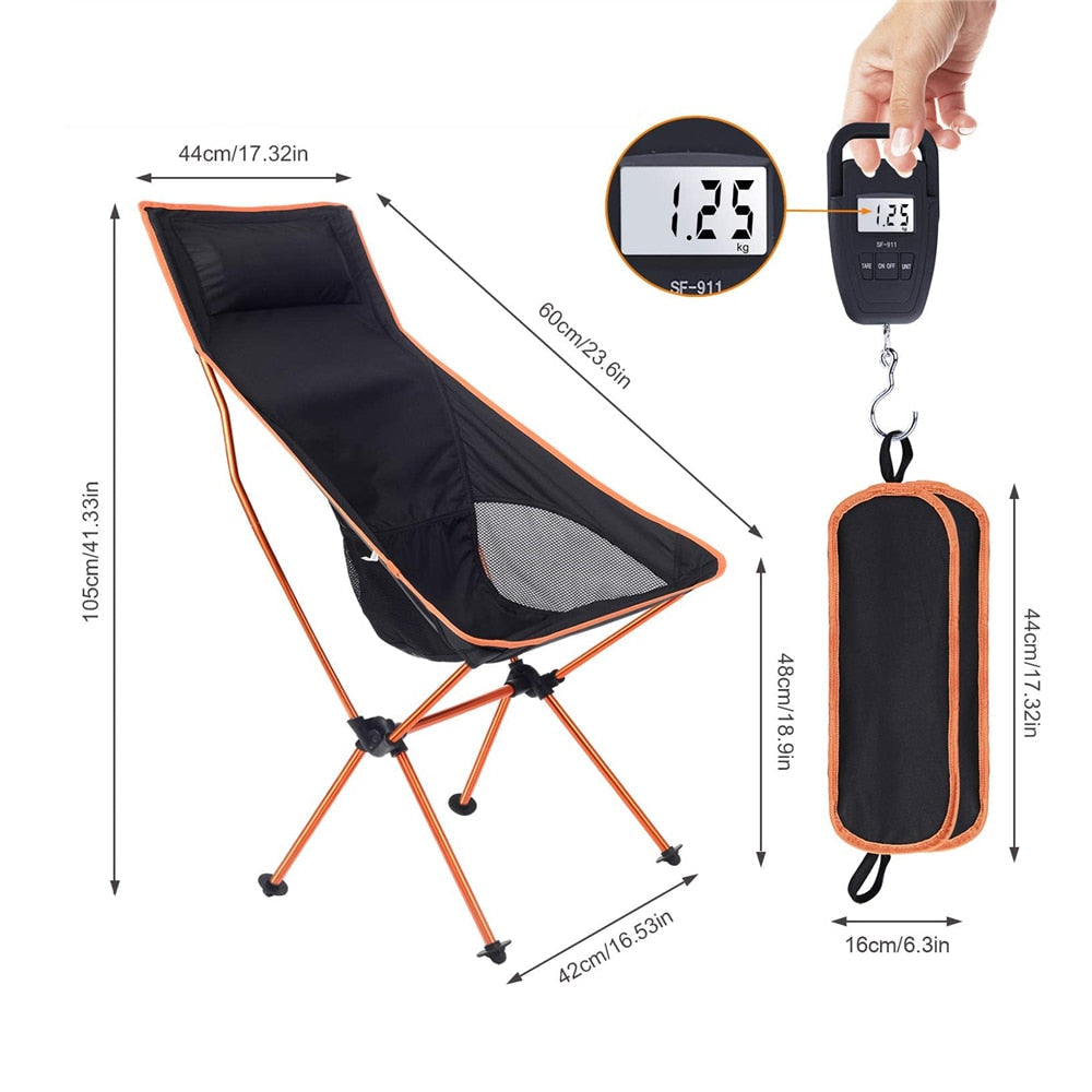 Outdoor Moon Chair Lightweight Fishing Camping BBQ Chairs Portable Folding Extended Hiking Seat Garden Ultralight