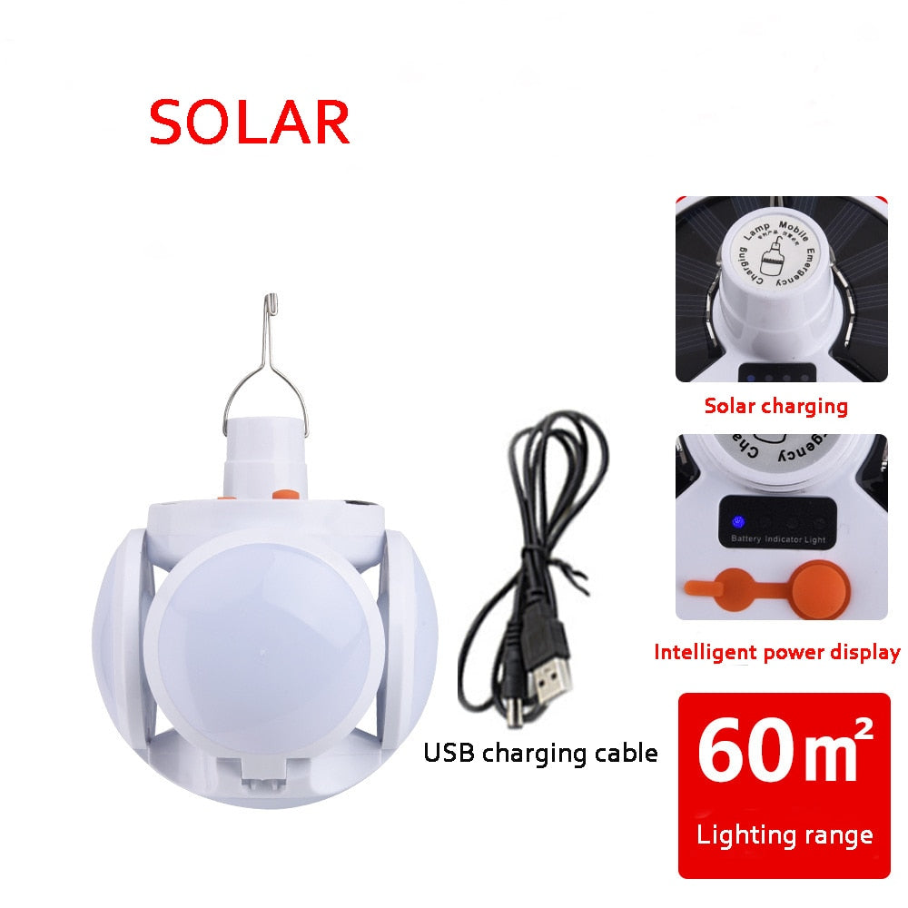 Portable LED Bulb Folding Solar Outdoor Light Waterproof Emergency Solar /USB Charging Lamp Camping Garden Lighting Solar Lights