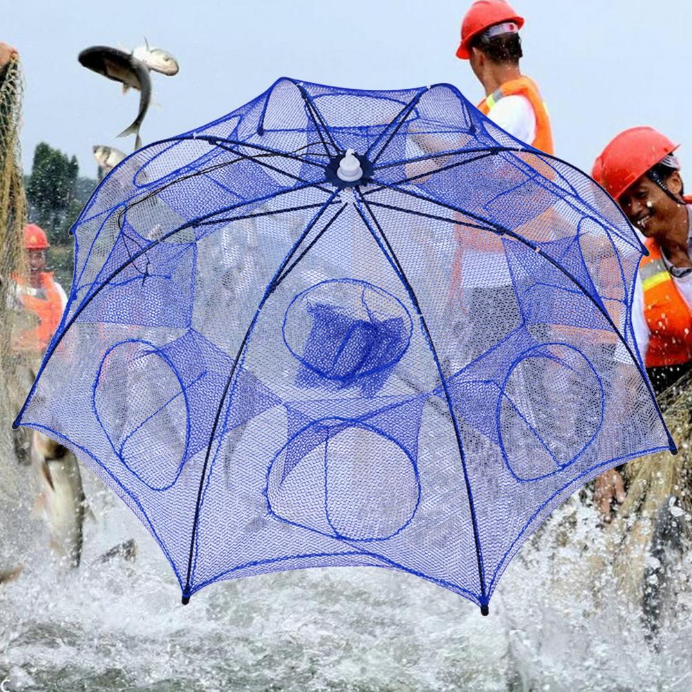 Fishing Trap Cage 8 Holes Multi-specification Carbon Skeleton Folding Umbrella Blue Fishing Cast Net for Fish