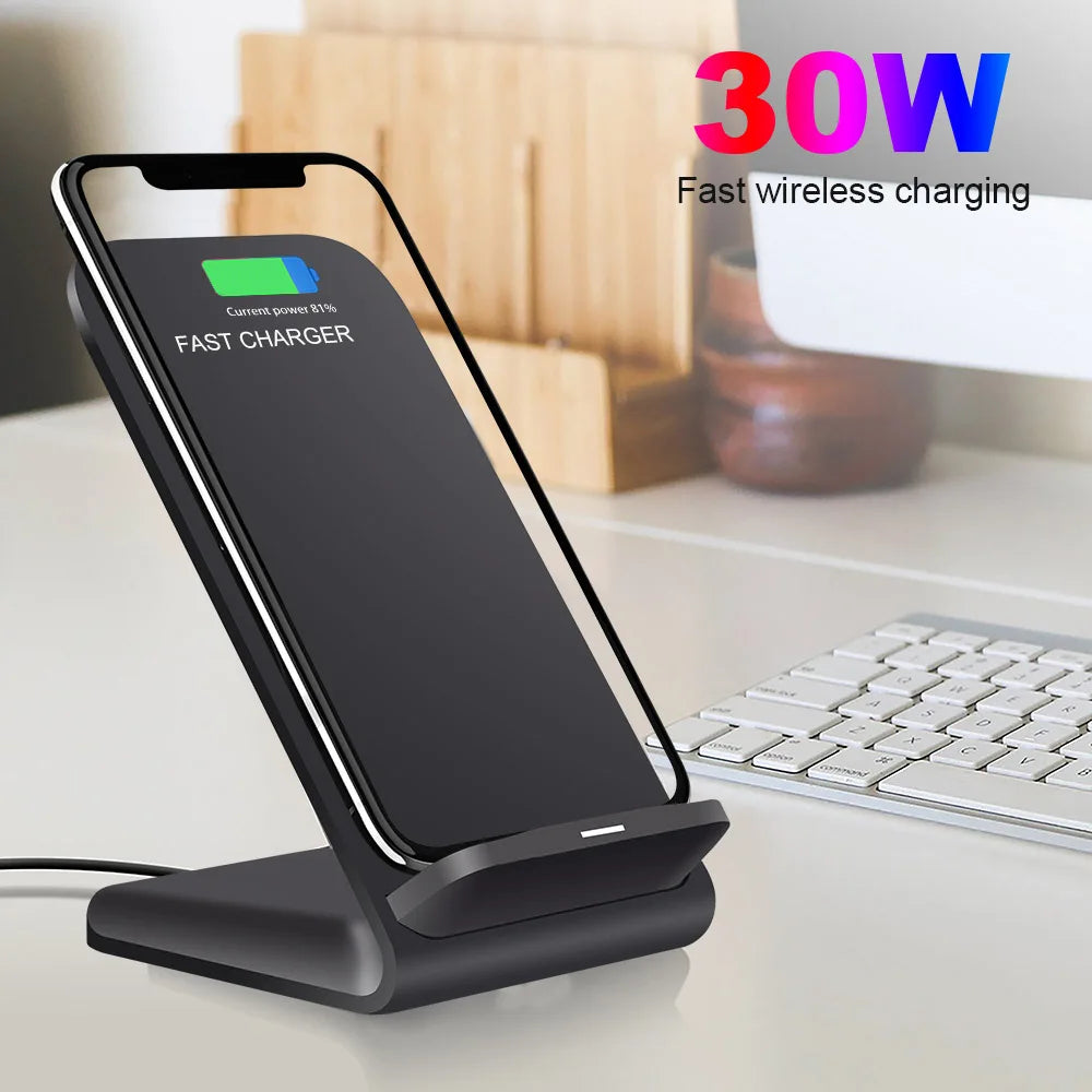 30W Wireless Charger Stand for iPhone & Samsung Fast Charging Dock Station