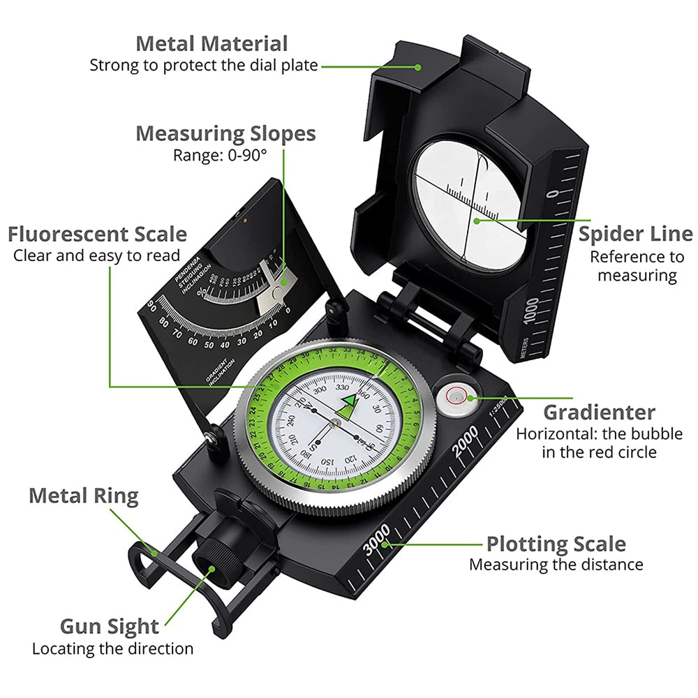 Professional Mulitifunctional Outdoor Survival Military Waterproof Luminous Compass With Tripod For Hunting Tourism and Camping