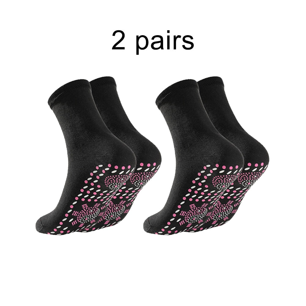 2 Pairs Self-heating Socks Men Women Non-slip Dots Foot Massage Magnetic Therapy Health Warming Fever Socks Winter Relieve Tired