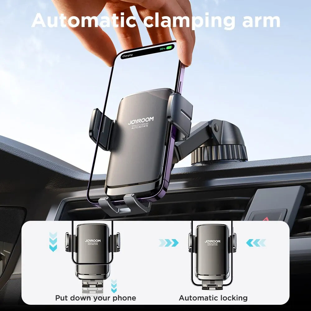 Wireless Car Phone Holder & Charger - Stable, Rotatable, Air Vent/Dashboard