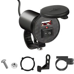 Motorcycle Handlebar USB Charger 5V-1.5A with Switch for Phone & Motorbike Accessories