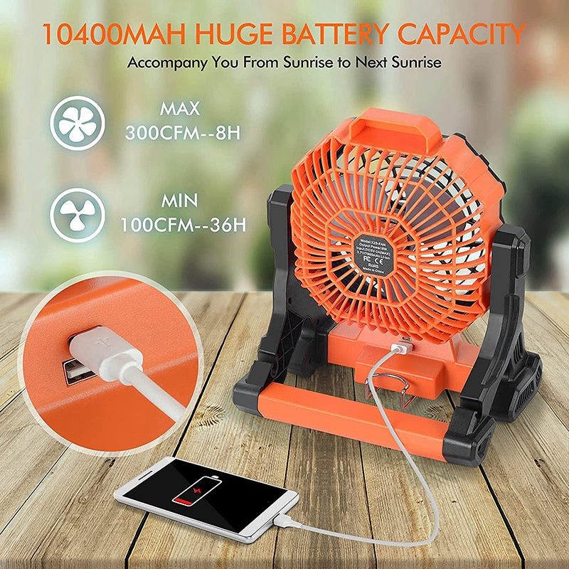 Rechargeable Tent Fan With Hook 7800Mah Camping Light Fan With LED Light For Camping Jobsite Garden Outdoor Hiking