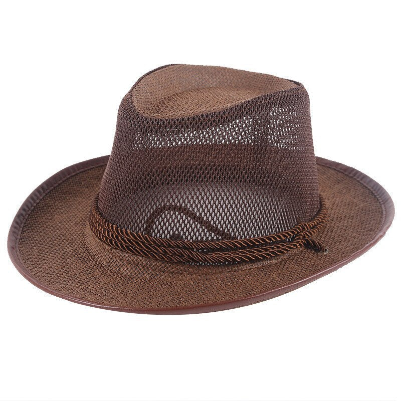 Outdoor straw hat men summer seaside beach hat western cowboy hat mens camping sun hat sunscreen sun hat