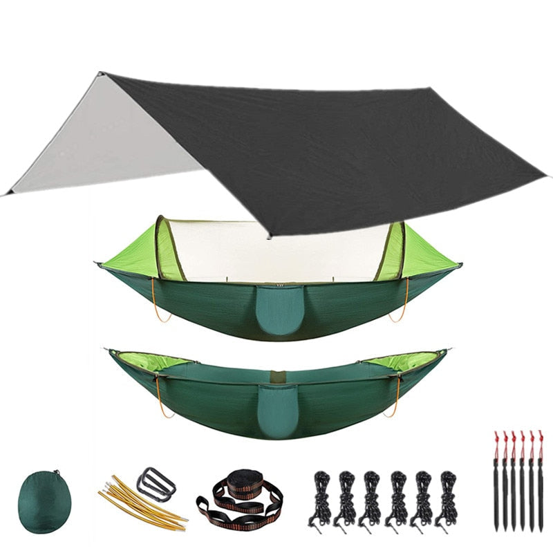 Outdoor Hammock for Travel Camping Hiking Garden Hammock 2 Person Portable Hammock Sleep Swing with Mosquito Net Rain Fly Tarp