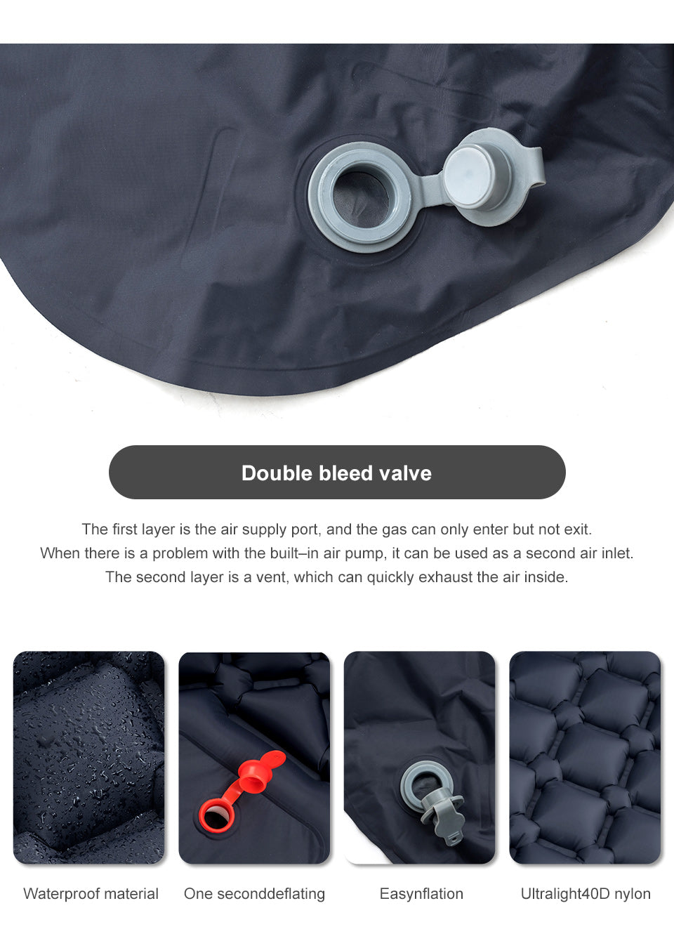 Outdoor Camping Sleeping Pad Inflatable Mattress with Pillows Ultralight Air Mat Built-in Inflator Pump Travel Hiking