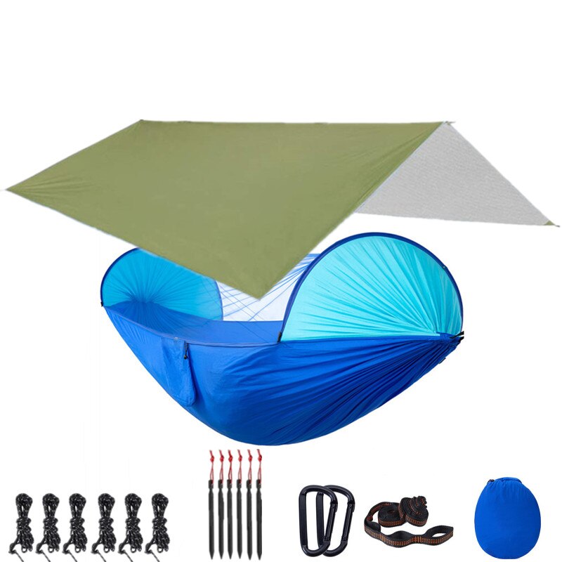 Camping Hammock with Mosquito Net and 118x118in Rain Fly Tarp,10-ring Tree Strap Hammocks Swing for Backpacking, Survival,Travel
