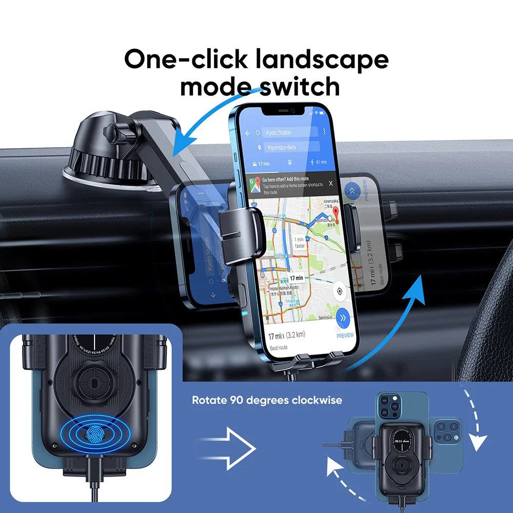 Wireless Car Phone Holder & Charger - Stable, Rotatable, Air Vent/Dashboard