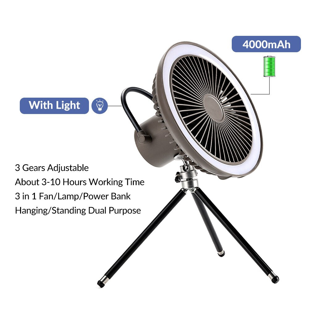 Multi-functional Mini Fan USB Rechargeable Portable Fan Outdoor Camping Ceiling Fan Desktop Fan with LED Light