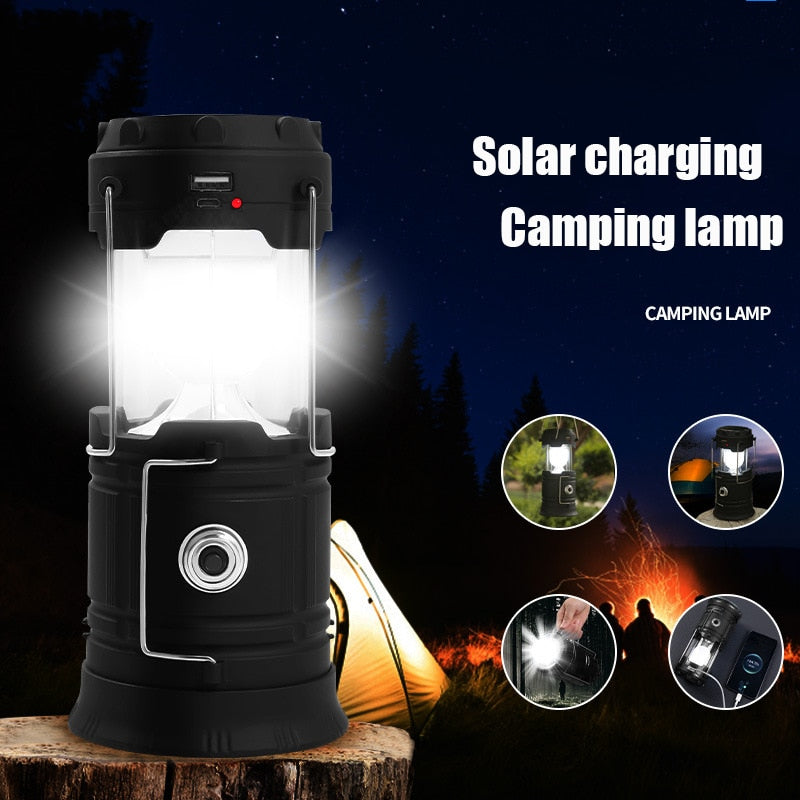 Outdoor Camping Lamp Solar Multi-functional Household Portable Strong Light Emergency Lantern ChargingTent Use 18650 Battery