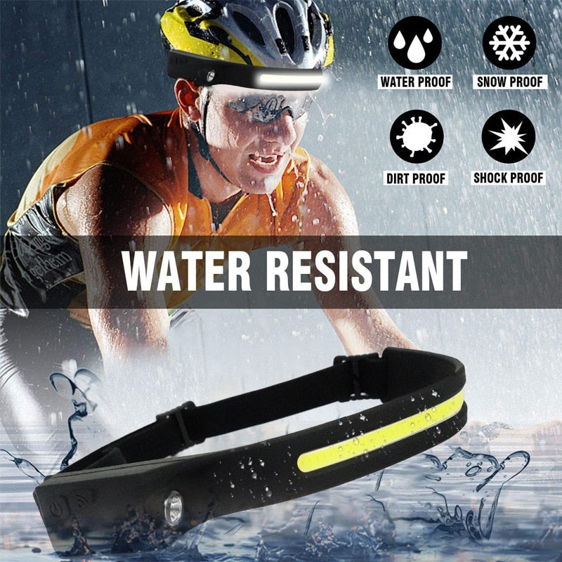 COB LED Headlamp Sensor Headlight with Built-in Battery Flashlight USB Rechargeable Head Lamp Torch 5 Lighting Modes Work Light