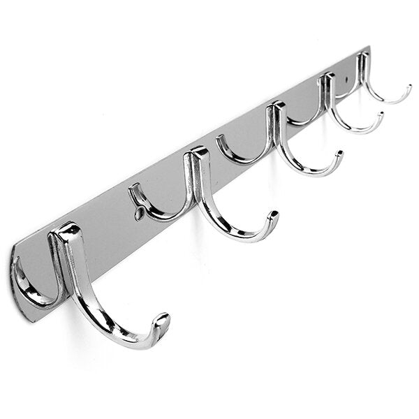 3/4/5/6 Hooks Wall Door Stainless Steel Kitchen Clothes Hook Hanger