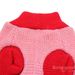 Red Heart Bone Pet Dog Knitted Breathable Sweater Pink