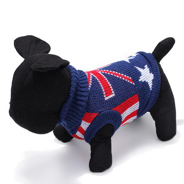 Dark Blue UK Flag Pet Dog Knitted Breathable Sweater Outwear Apparel