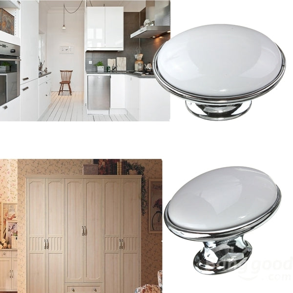White Ceramic Knob Wardrobe Cupboard Kitchen Door Drawer Pull Handle