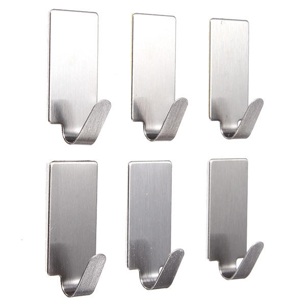 6Pcs Stainless Steel Adhesive Clothes Hanger Hook Wall Door Hook Bathroom Towel Holder