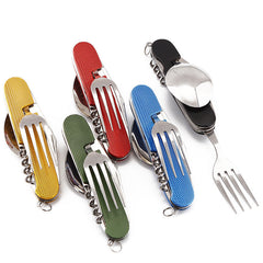4 In 1 Outdoor Tableware Set Camping Cooking Supplies Stainless Steel Spoon Folding Pocket Kits Home Picnic Hiking Travel Tools