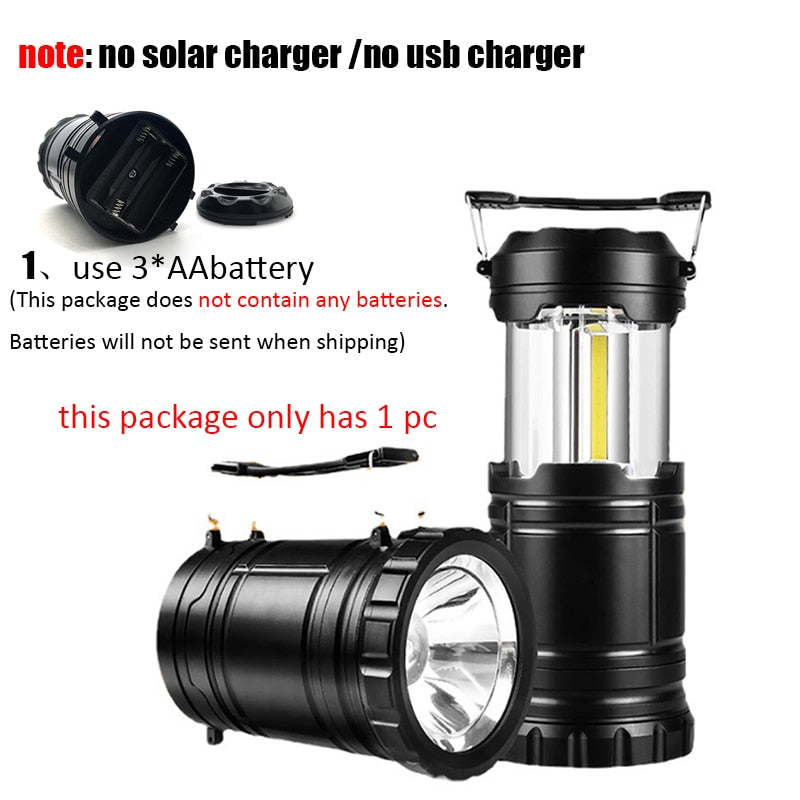 Outdoor Camping Lamp Solar Multi-functional Household Portable Strong Light Emergency Lantern ChargingTent Use 18650 Battery