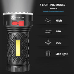 Super Bright Flashlight Ultra Powerful Led Torch Light Rechargeable COB Side Light 4 Modes Outdoor Adventure 3 In 1 Flashlight