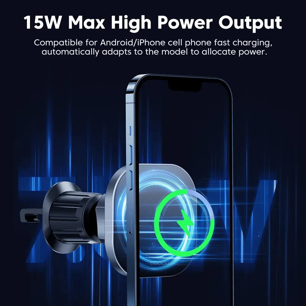 Magnetic Car Wireless Charger & Phone Holder 15W Fast Charging for iPhone 15/14/13/12 Pro Max