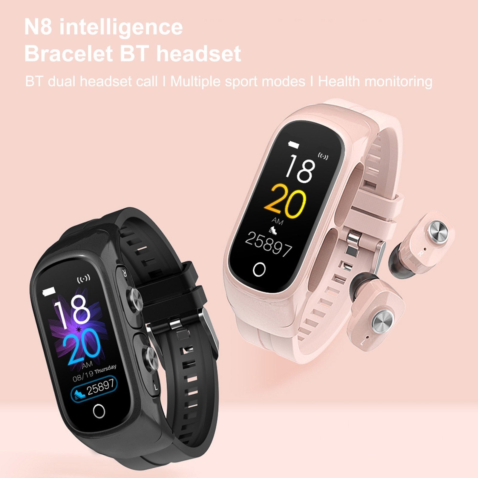 2-In-1 Smart Watch TWS Earbuds Fitness Tracker True Wireless BT5.0 Headphones